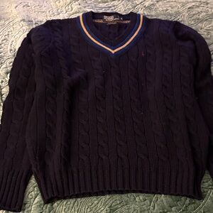 Polo Ralph Lauren Dark Blue V-Neck Sweater with Yellow Accent